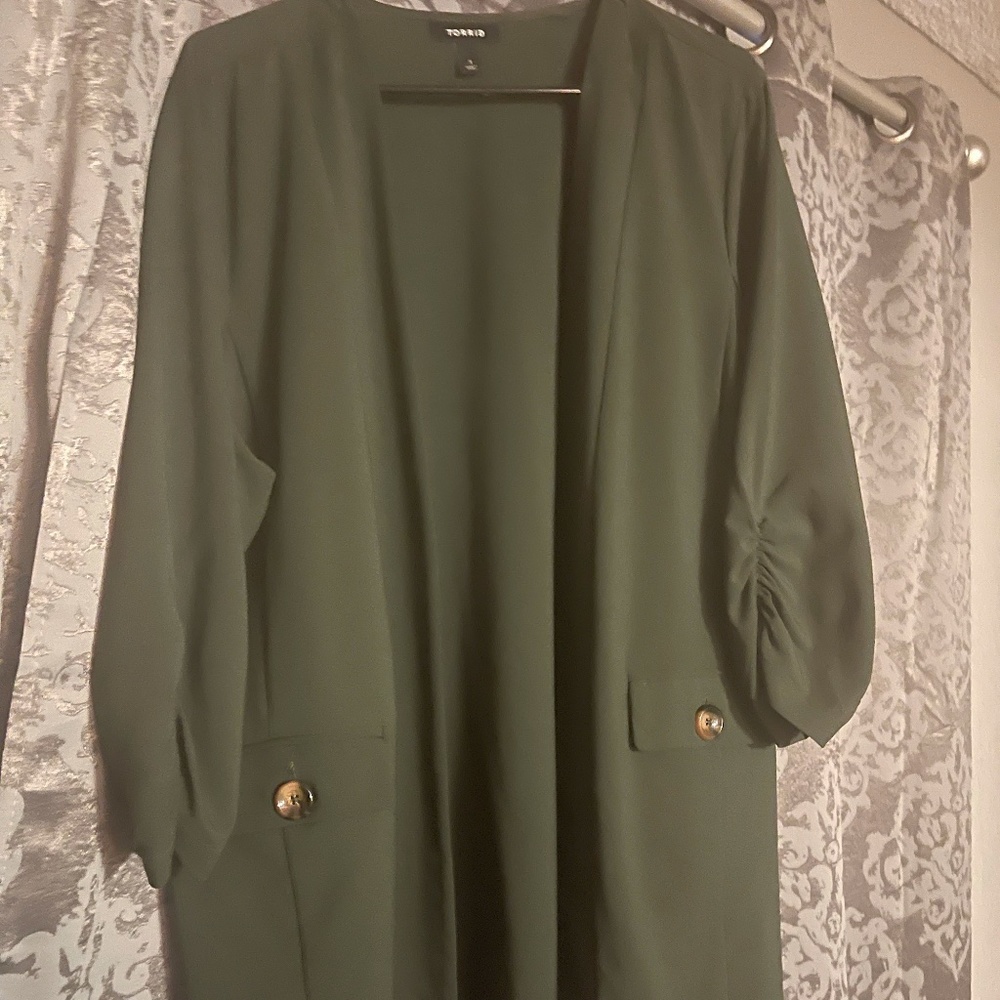 Plus Size Green Open Blazer